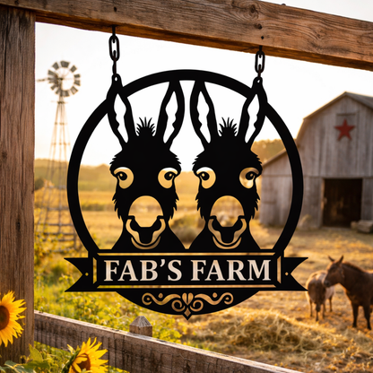 Custom Donkey Metal Sign, Personalized Donkeys Farm Sign, Donkey Metal Wall Art, Donkey Family Name Sign, Farmer Gifts Farmhouse Decor