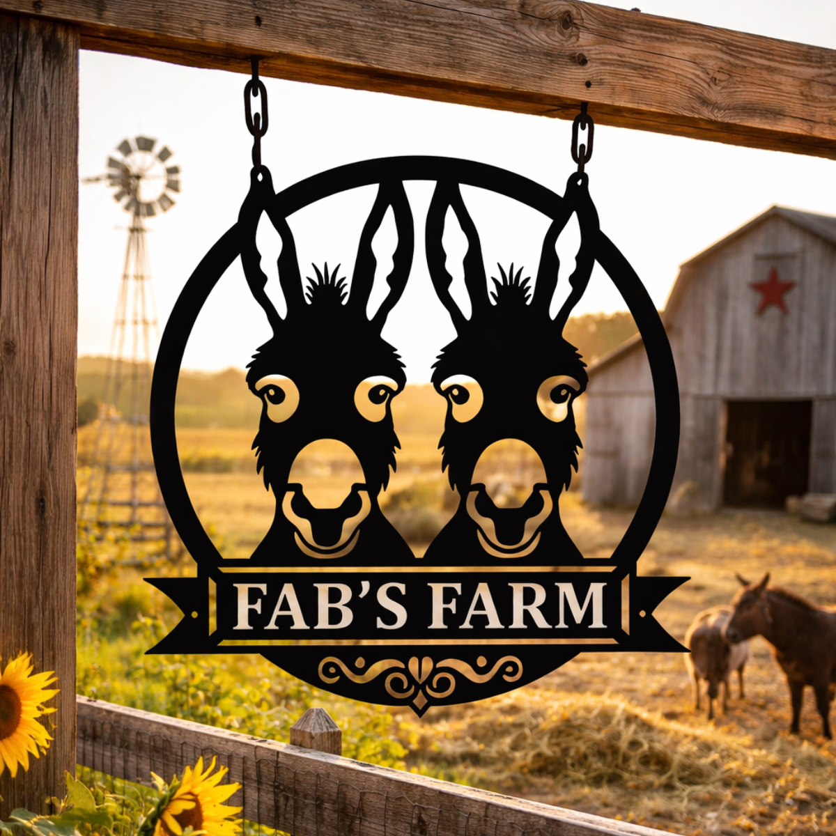 Custom Donkey Metal Sign, Personalized Donkeys Farm Sign, Donkey Metal Wall Art, Donkey Family Name Sign, Farmer Gifts Farmhouse Decor