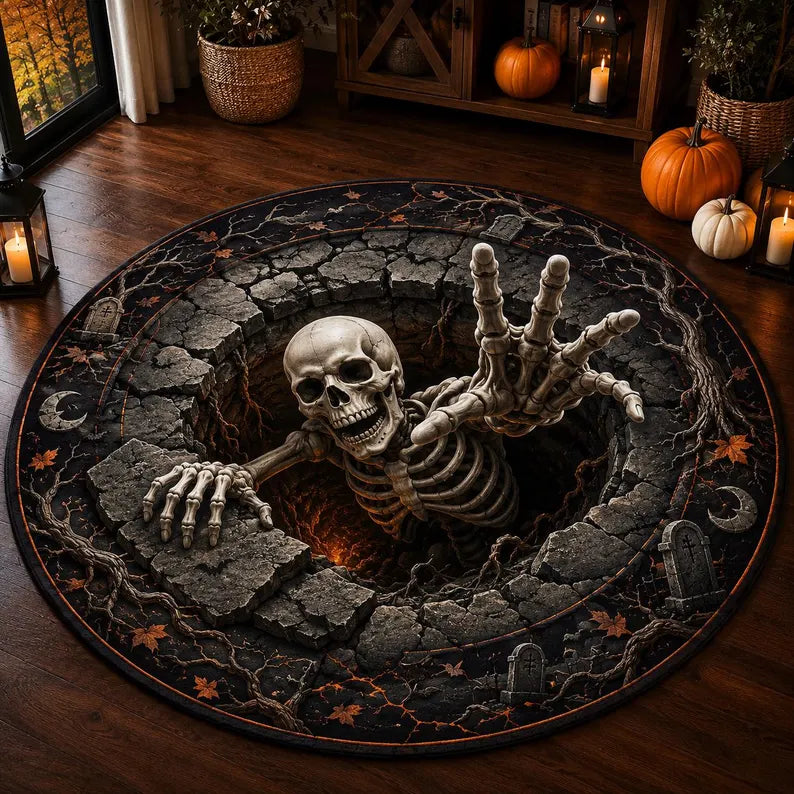 Halloween Round Quilted Rug, 3D Skeleton Illusion Rug, Spooky Graveyard Area Rug, Scary Halloween Decor, Skeleton Floor Mat, Home Decor 6601004c-573e-41c7-b655-4bc311ce9596-fgf-1-.webp