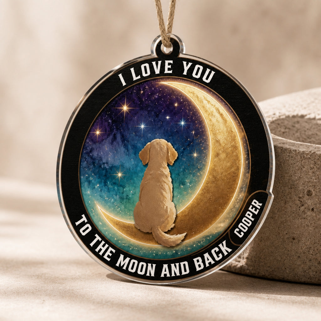 Moon & Back Dog Suncatcher – Personalized Pet Name - Personalized Suncatcher Ornament 661cf448-a1ac-4439-b9eb-2a25bf283d3b.jpg