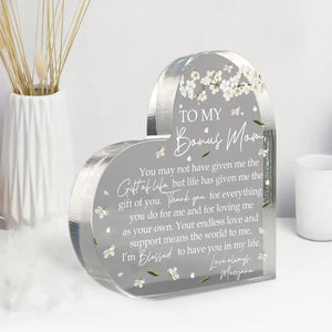 To My Bonus Mom I'm Blessed To Have You Heart Acrylic Plaque, Mother's Day Gift