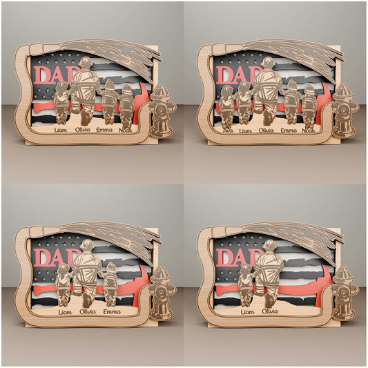 Personalized Father's Day Gift with Wooden Sign for Firefighter Dad and Kids