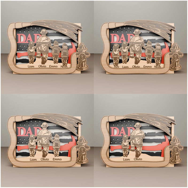 Personalized Father's Day Gift with Wooden Sign for Firefighter Dad and Kids