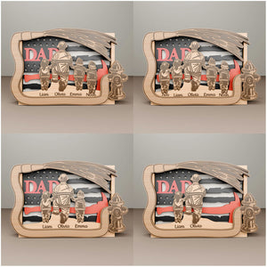 Personalized Father's Day Gift with Wooden Sign for Firefighter Dad and Kids