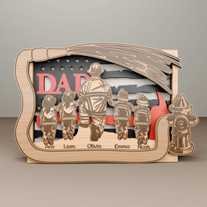 Personalized Father's Day Gift with Wooden Sign for Firefighter Dad and Kids