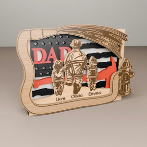 Personalized Father's Day Gift with Wooden Sign for Firefighter Dad and Kids