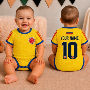 Colombia Baby Bodysuit World Cup 2026, Personalized Soccer Baby Onesie, Custom Name Number Colombia Football Outfit