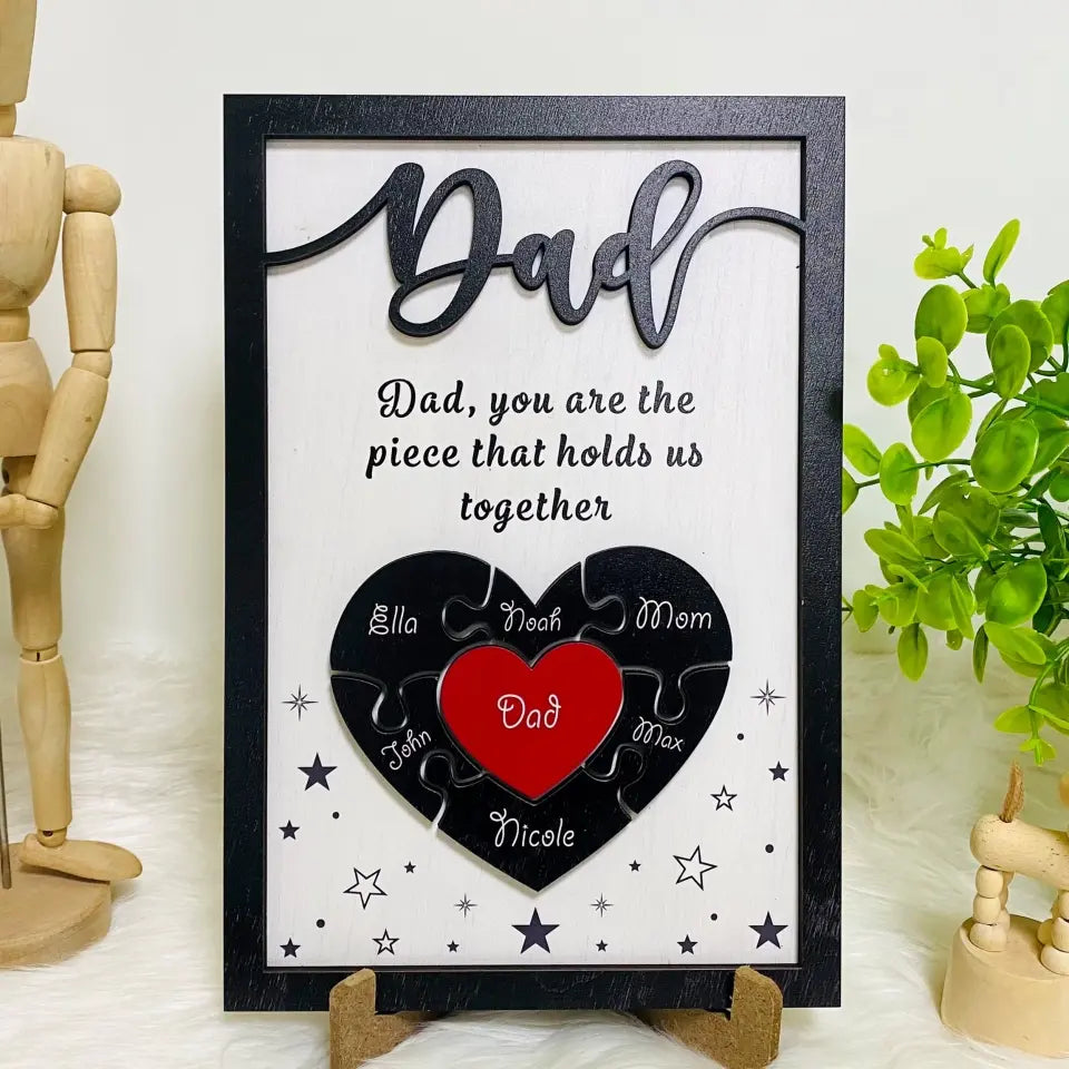 Personalized Puzzle Father Sign Father's Day, Gifts From Kids, 2 Layered Wooden Sign, Gifts for Dad