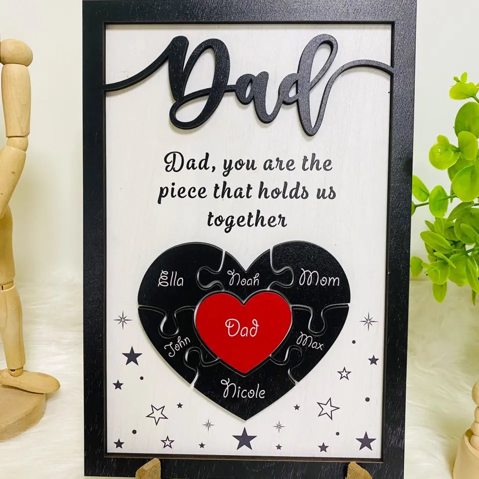 Personalized Puzzle Father Sign Father's Day, Gifts From Kids, 2 Layered Wooden Sign, Gifts for Dad