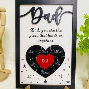 Personalized Puzzle Father Sign Father's Day, Gifts From Kids, 2 Layered Wooden Sign, Gifts for Dad