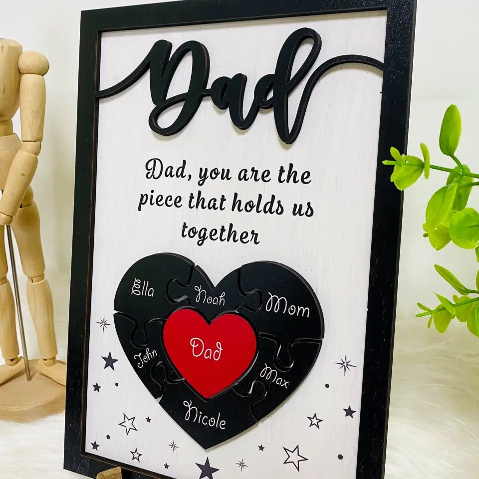 Personalized Puzzle Father Sign Father's Day, Gifts From Kids, 2 Layered Wooden Sign, Gifts for Dad