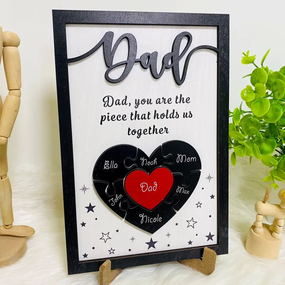 Personalized Puzzle Father Sign Father's Day, Gifts From Kids, 2 Layered Wooden Sign, Gifts for Dad