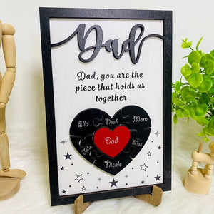 Personalized Puzzle Father Sign Father's Day, Gifts From Kids, 2 Layered Wooden Sign, Gifts for Dad