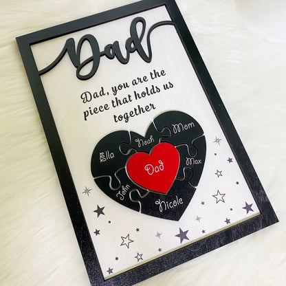 Personalized Puzzle Father Sign Father's Day, Gifts From Kids, 2 Layered Wooden Sign, Gifts for Dad