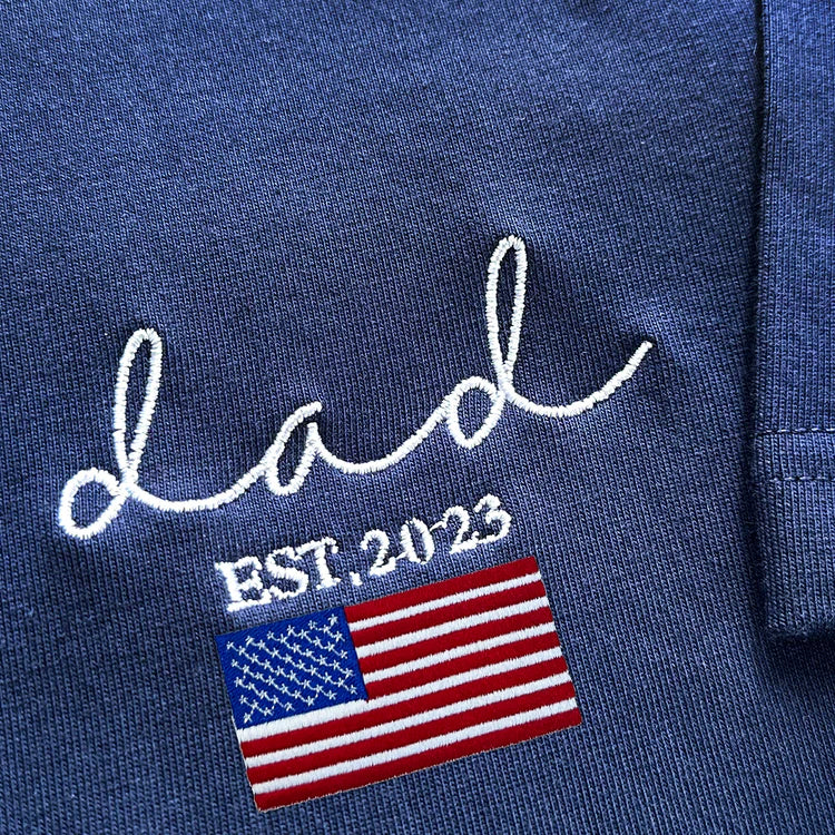 Custom Embroidered Papa Est Flag Father's Day Shirt