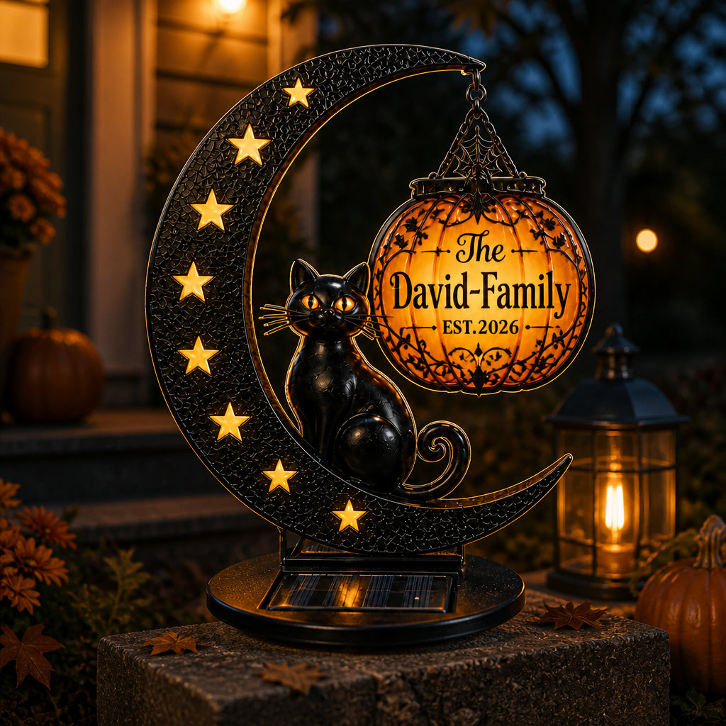 Black Cat Crescent Solar Sign – Personalized Family Name & Year - Personalized Cut Metal Sign Led Solar 668156da-ced9-4ba0-a72b-7f8ac84ff826.jpg