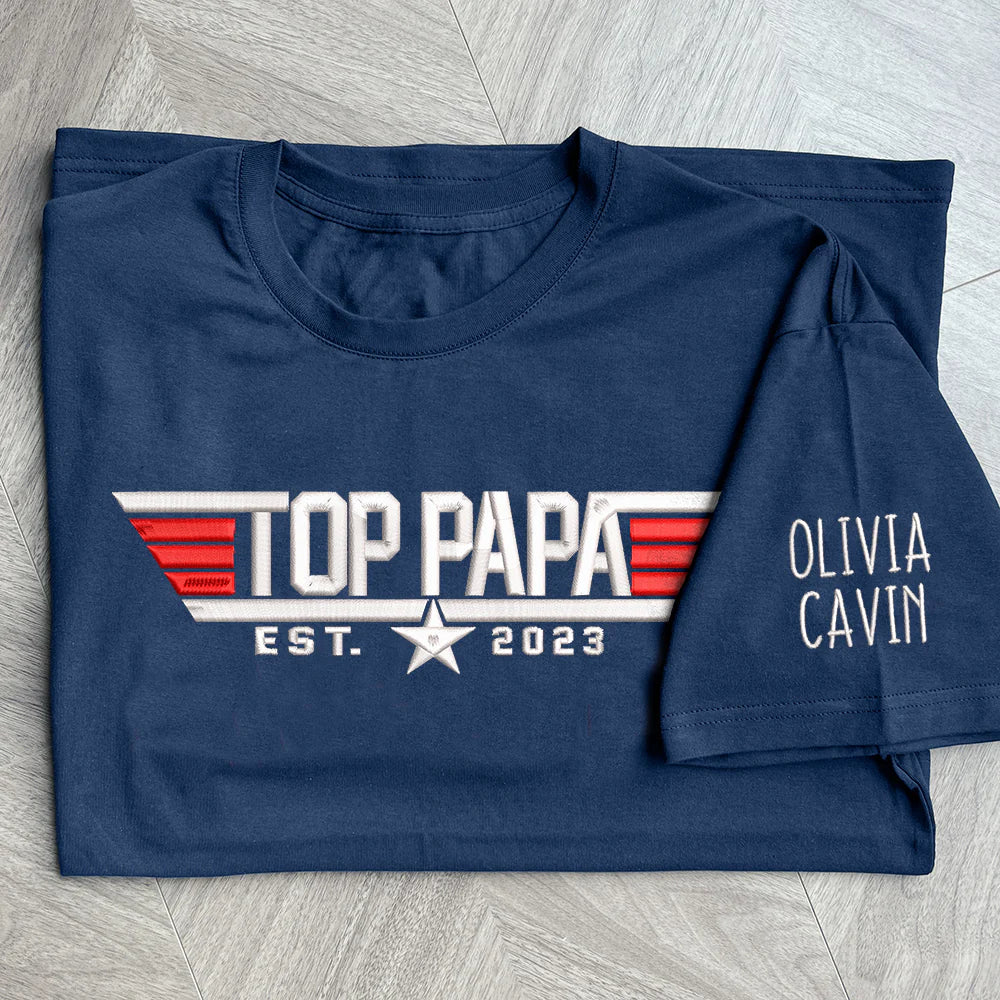 Top Papa Gift For Father Embroidered Shirt