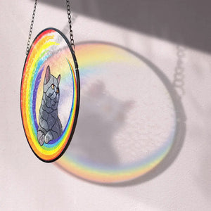 Rainbow Cat Portrait Suncatcher - Personalized Suncatcher Stained Glass, Suncatcher Hanging Memorail Gift Remembrance Gift