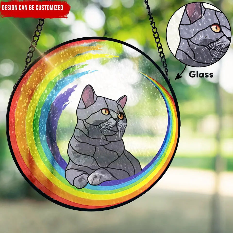 Rainbow Cat Portrait Suncatcher - Personalized Suncatcher Stained Glass, Suncatcher Hanging Memorail Gift Remembrance Gift