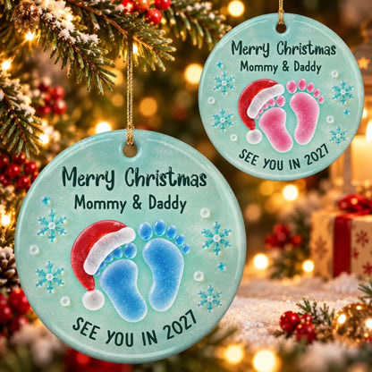 Merry Christmas Mommy & Daddy - Personalized Ceramic Ornament - Baby Announcement, Christmas Gift For New Dad, New Mom 66a375ec-c682-4b9b-9fb3-a69ff6bf28b6-banner-2.jpeg