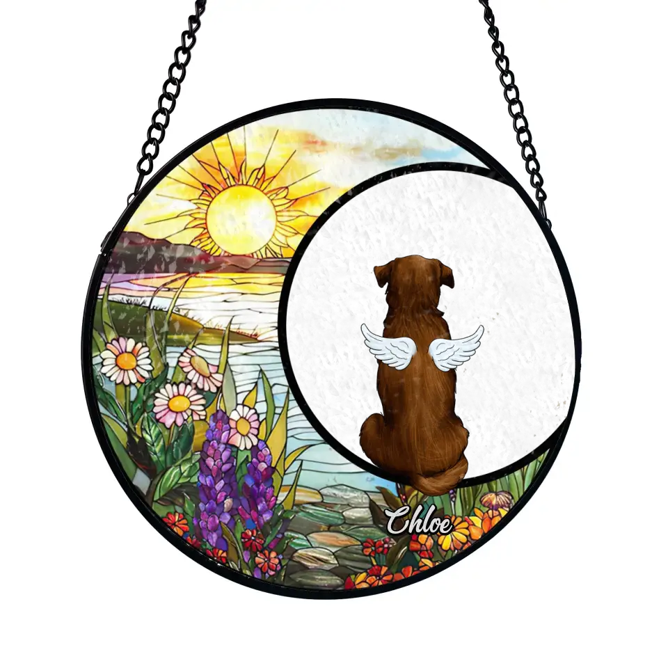 Dog On The Moon Memorial Dog Gift - Personalized Suncatcher Stained Glass, Suncatcher Hanging, Dog Remembrance Gift