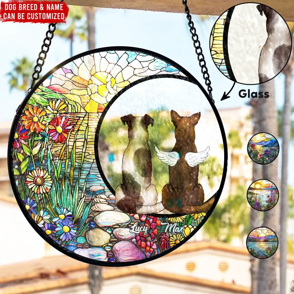 Dog On The Moon Memorial Dog Gift - Personalized Suncatcher Stained Glass, Suncatcher Hanging, Dog Remembrance Gift