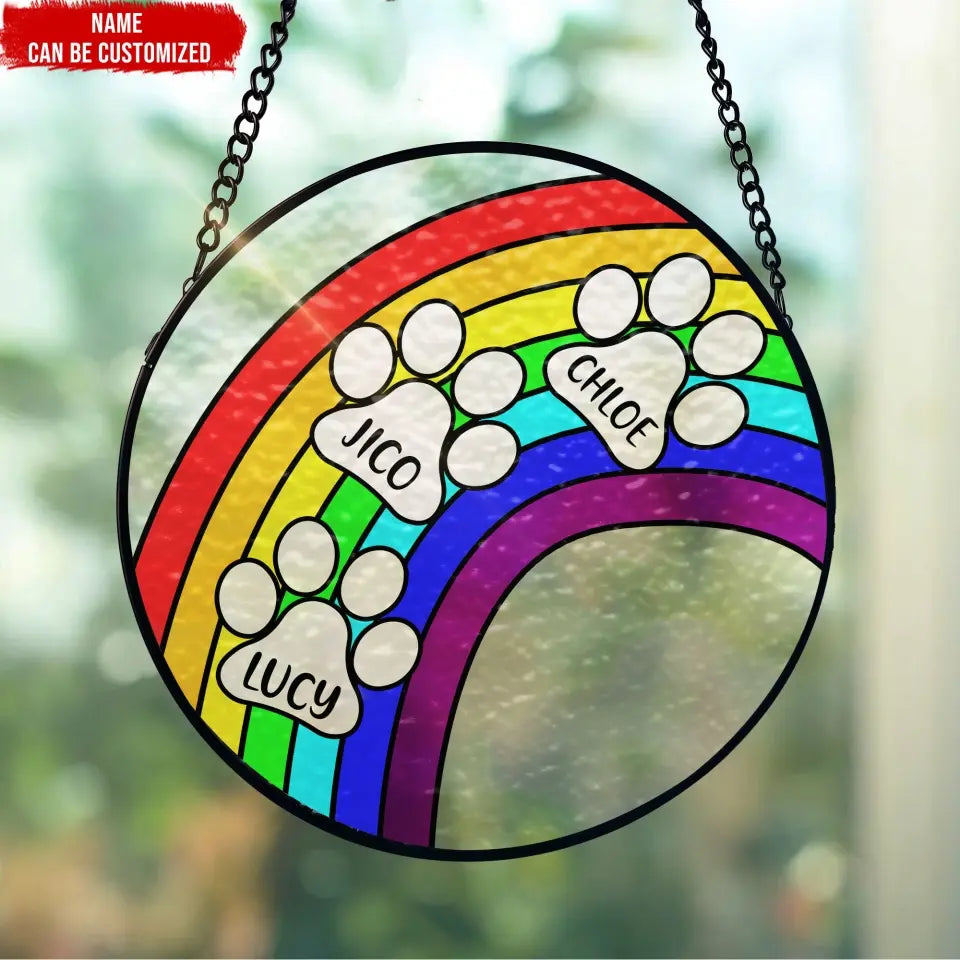 Rainbow Bridge Pet Memorial - Personalized Suncatcher Stained Glass, Suncatcher Hanging Remembrance Gift For Dog Lovers Cat Lovers