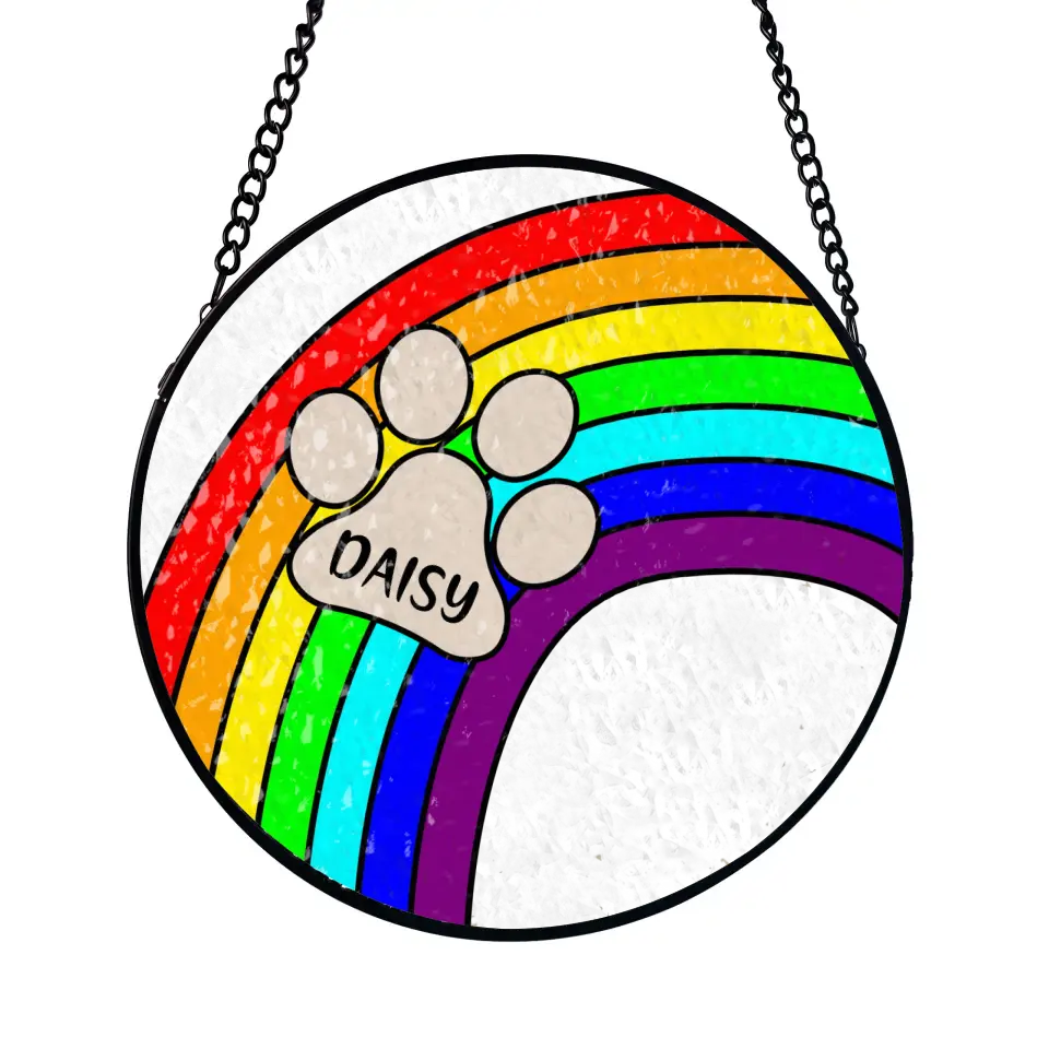 Rainbow Bridge Pet Memorial - Personalized Suncatcher Stained Glass, Suncatcher Hanging Remembrance Gift For Dog Lovers Cat Lovers