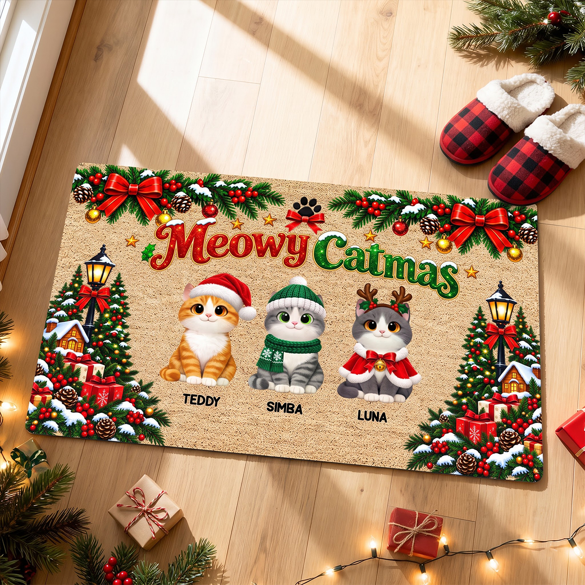 Christmas Meowy Catmas Cute Cats - Personalized Doormat - Christmas Gift For Cat Lovers, Christmas Decor 66b58097-d73d-469a-97f5-cd8a2cafdeba-MOCKUP-8.png
