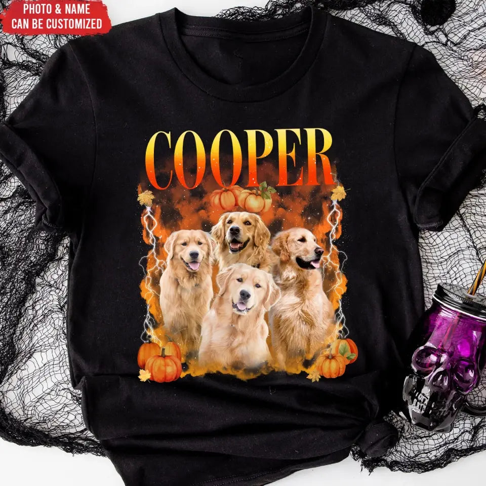 Fall Dog Bootleg Custom Dog Photo - Personalized T-Shirt, Gift for Dog Lover, Fall Gift