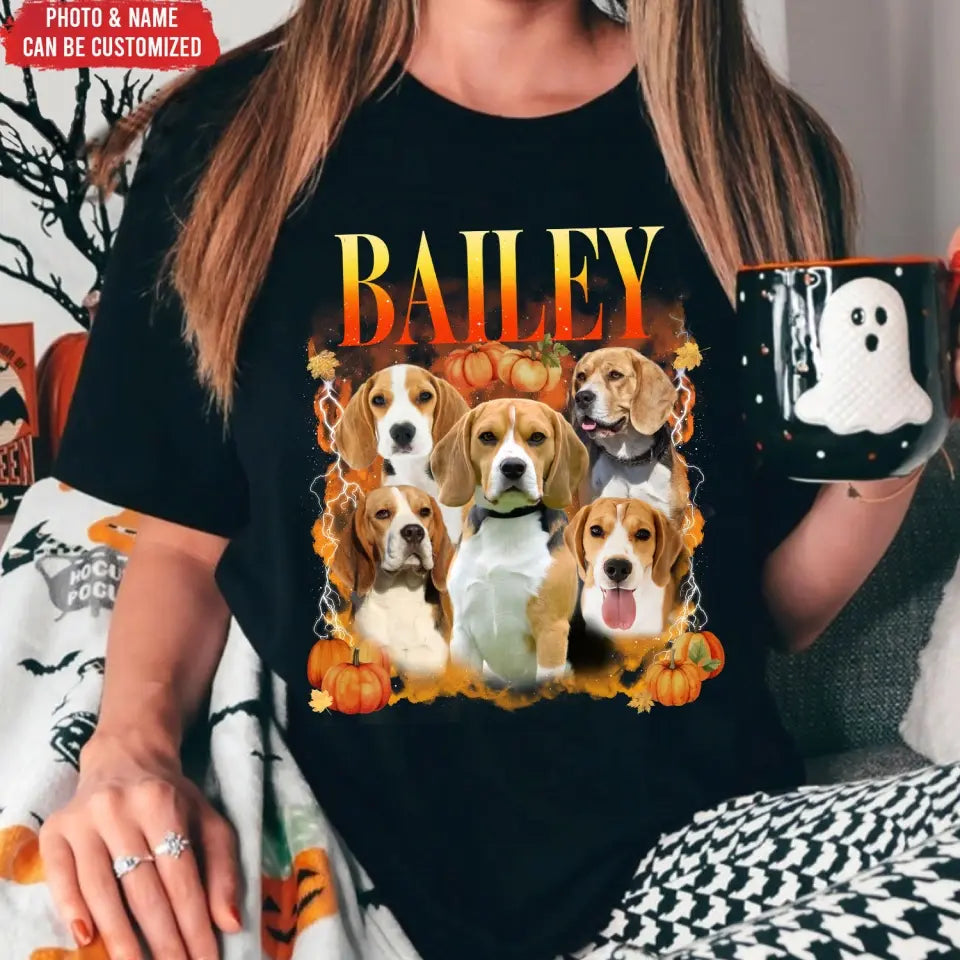 Fall Dog Bootleg Custom Dog Photo - Personalized T-Shirt, Gift for Dog Lover, Fall Gift