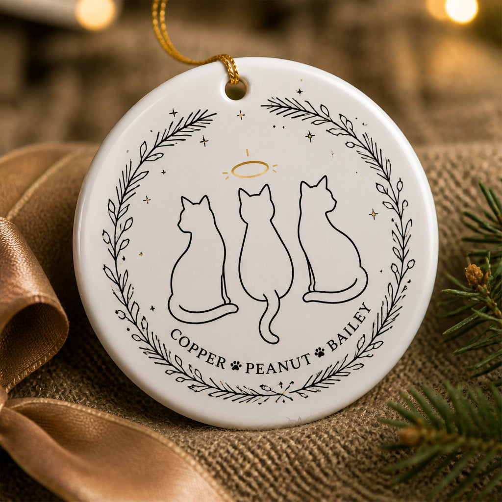 Personalized Cat Trio Memorial Ornament – Minimal Line Art Wreath - Personalized Ornament 66c36e2e-64ea-41ed-8a00-761a8130e8b6.jpg