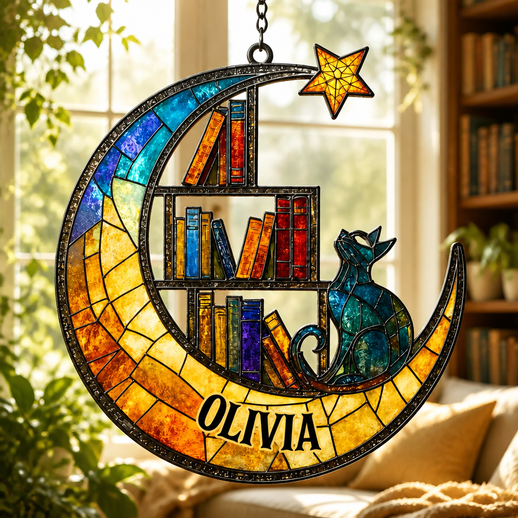 Personalized Stained-Glass Cat & Books Suncatcher - Personalized Suncatcher Stained Glass 66ceecb3-d72b-4a2e-be71-8b4c057bbe97.png