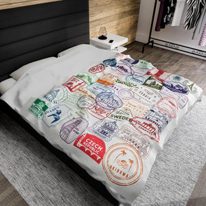 Adventure Awaits Custom Blanket, Create Your Own Velveteen Blanket Design with Travel Stamps from Countries Around the World, Traveler Gift 66d5897a-85dc-45f0-8f60-549367051c43-fssds-1-.webp