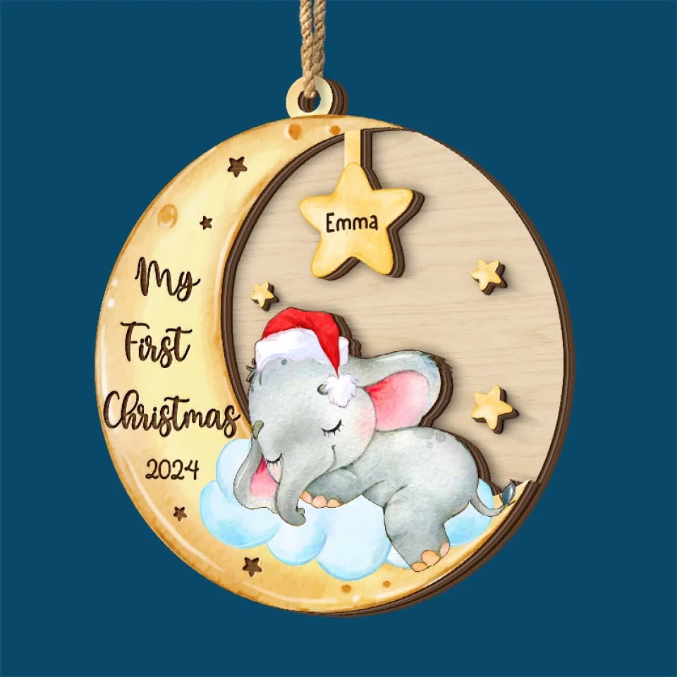 My First Christmas - Family Personalized Custom Shaped 2 Layered Wood Christmas Ornament - Christmas Gift For Baby Kids, Newborn Baby