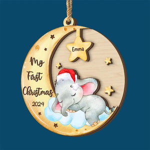 My First Christmas - Family Personalized Custom Shaped 2 Layered Wood Christmas Ornament - Christmas Gift For Baby Kids, Newborn Baby