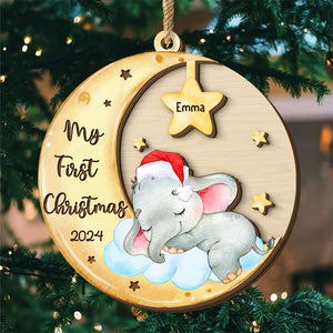 My First Christmas - Family Personalized Custom Shaped 2 Layered Wood Christmas Ornament - Christmas Gift For Baby Kids, Newborn Baby