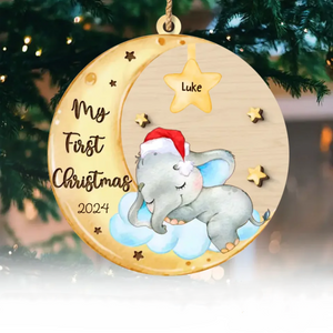My First Christmas - Family Personalized Custom Shaped 2 Layered Wood Christmas Ornament - Christmas Gift For Baby Kids, Newborn Baby
