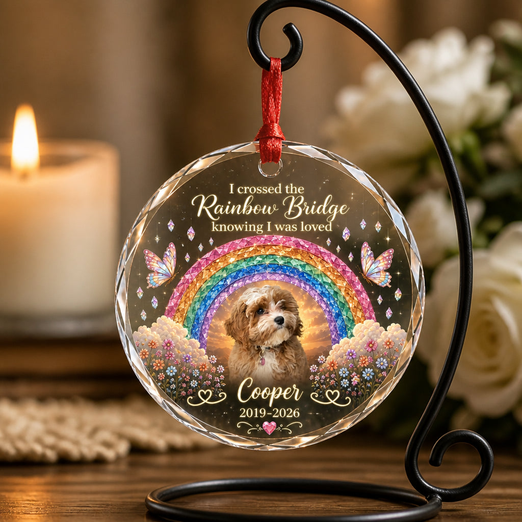 Rainbow Bridge Pet Memorial Crystal Ornament – Photo, Name & Years - Personalized Crystal Ornament 66e3a83f-0a8f-4313-9e48-e7e6d0949acf.jpg