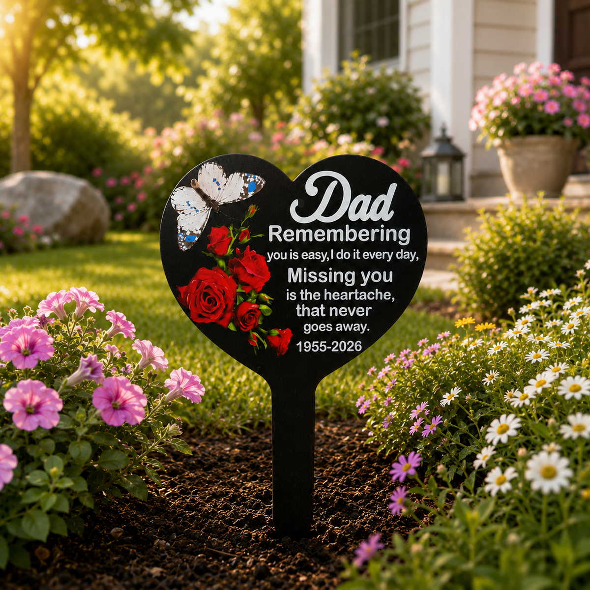 Personalized Heart Memorial Butterfly Plaque Stake Sympathy , Custom Grave Markers Metal Grave Stake Decoration for Mom Dad Cemetery Outdoors Yard Garden