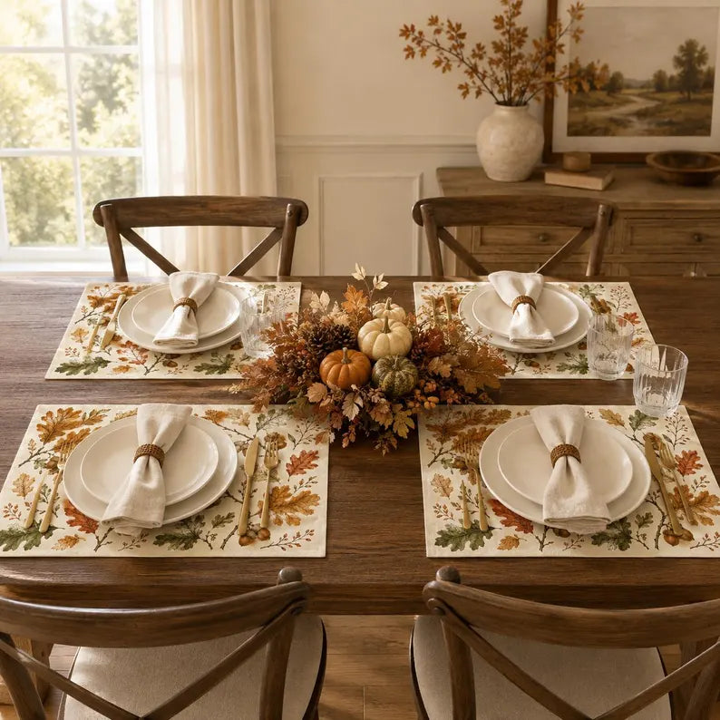 Autumn Leaves Placemats, Oak Leaf Acorn Dining Decor, 18x12 Inch Faux Linen-Look Table Mats, Rustic Fall Decor, Set of 4 or 6 66f228e3-0845-4231-be55-675aeed96f93-FGH-15-.webp