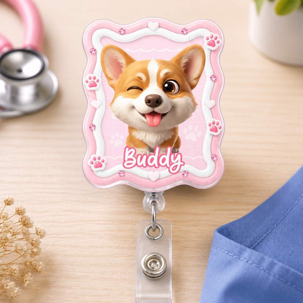 Custom Pet Photo Chibi Badge Reel – Name on Bone Label - Personalized Custom Shape Badge Reel 66ff0749-40a6-48a5-90a6-dd6390bb899c.png