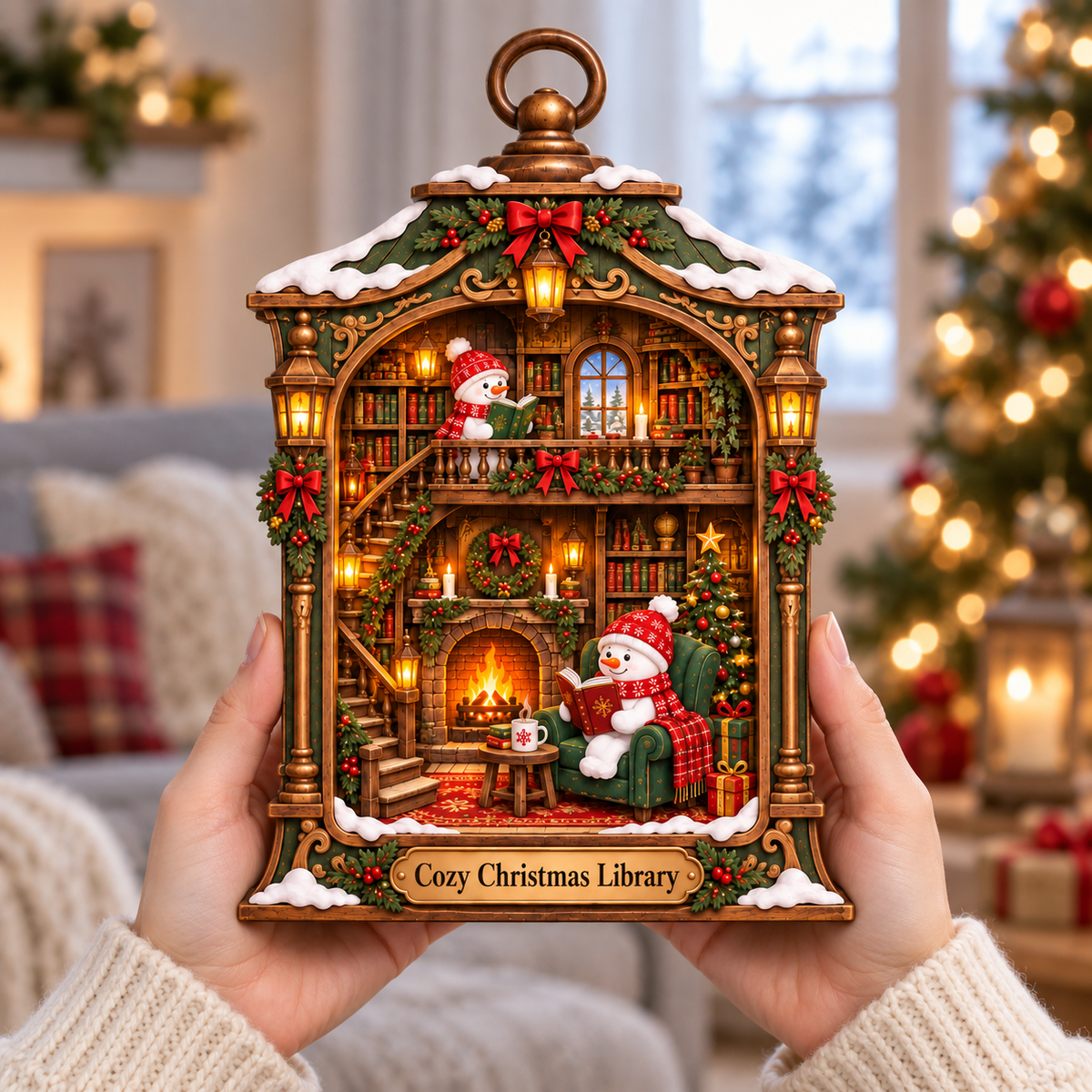 Snowman Library Lantern Wooden Block, Cozy Winter Christmas Decor, Book Lover Shelf Sign, Reading Lover Gift, Bookish Christmas Gift 67064240-7ed3-4dcc-8c9e-e43abca281d9-Handheld-cozy-Christmas-library-plaque-2.png