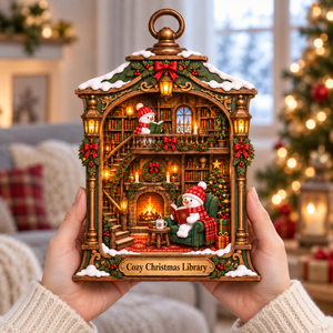 Snowman Library Lantern Wooden Block, Cozy Winter Christmas Decor, Book Lover Shelf Sign, Reading Lover Gift, Bookish Christmas Gift 67064240-7ed3-4dcc-8c9e-e43abca281d9-Handheld-cozy-Christmas-library-plaque-2.png