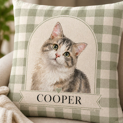 Custom Watercolor Pet Portrait Pillow – Arch on Sage Gingham - Personalized Pillow 6706c280-96f9-4ad2-90f9-dd45994402dc.jpg