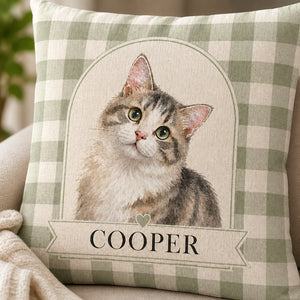 Custom Watercolor Pet Portrait Pillow – Arch on Sage Gingham - Personalized Pillow 6706c280-96f9-4ad2-90f9-dd45994402dc.jpg