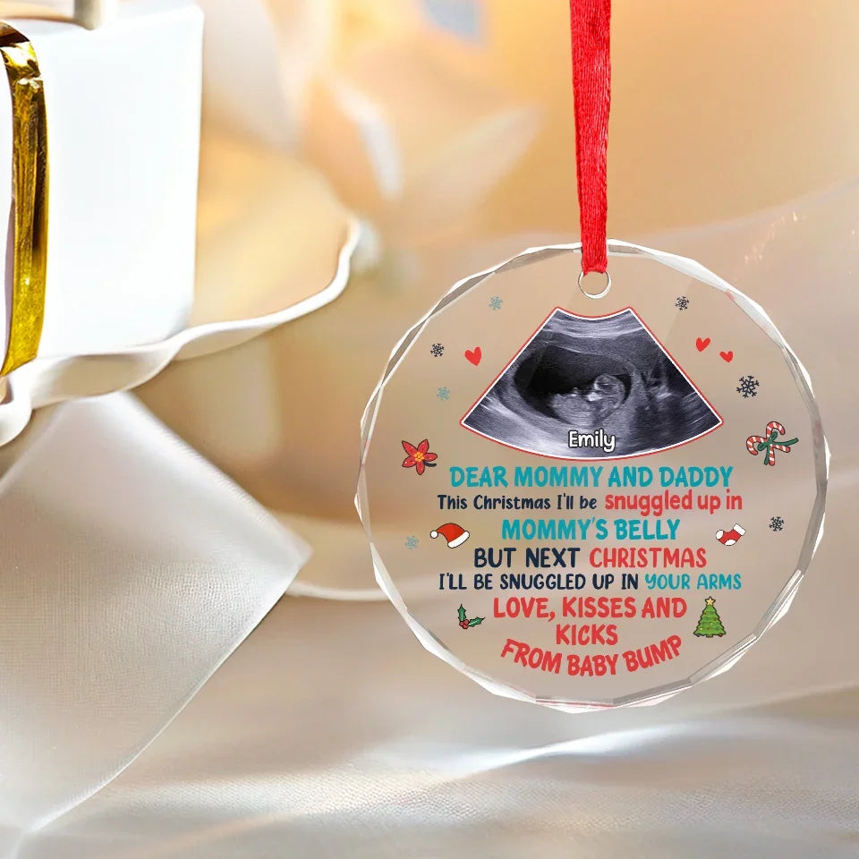 Custom Photo A Baby Makes Love Stronger - Family Personalized Custom Circle, Heart Glass Ornament - Christmas Gift For Baby Kids, Newborn Baby