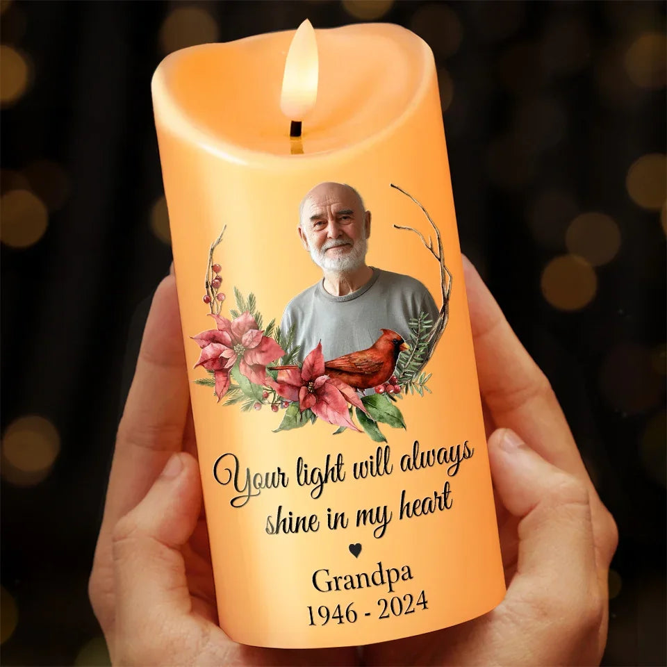Custom Photo You Will Remain In Our Hearts Forever - Memorial Personalized Custom LED Candle - Christmas Gift, Sympathy Gift For Family Members