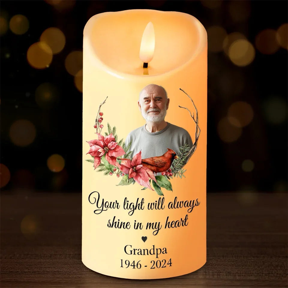Custom Photo You Will Remain In Our Hearts Forever - Memorial Personalized Custom LED Candle - Christmas Gift, Sympathy Gift For Family Members