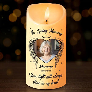 Custom Photo Your Light Will Always Shine In My Heart - Memorial Personalized Custom LED Candle - Christmas Gift, Sympathy Gift For Family Members